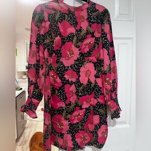 Anthropologie Floral Long Sleeve Linen Dress